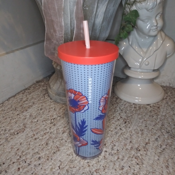 Starbucks Poppy Printed Orange & Blue 24 Ounce Cold Cup - Picture 4 of 8